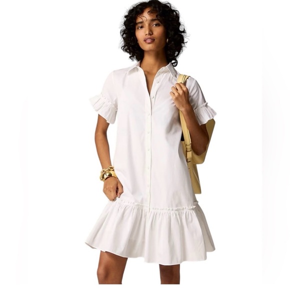 J. Crew Amelia Shirt Dress Cotton Poplin in White Size Large NWT
